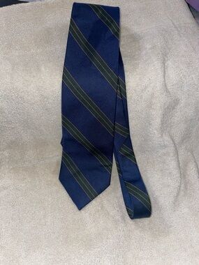 Jos. A. Bank Navy Tie with Green and Gold Stripes